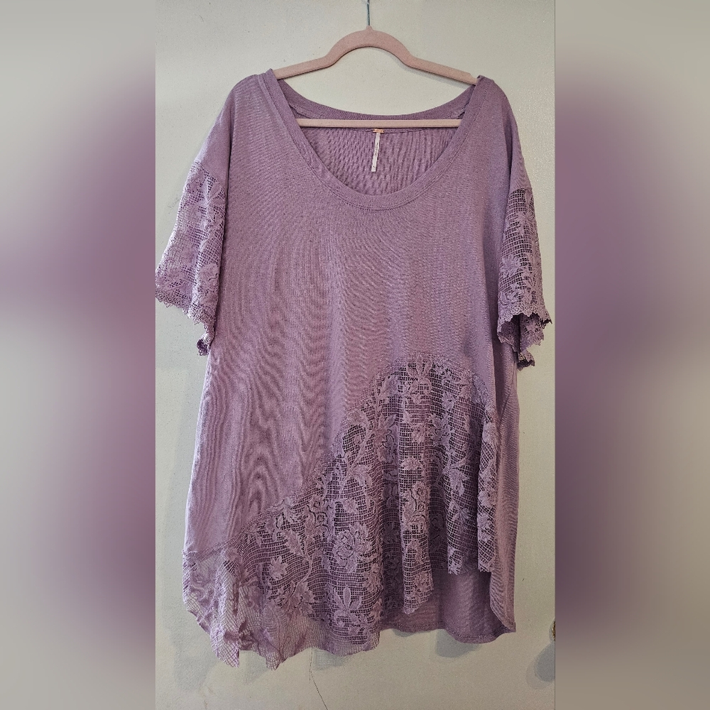 NEW Free People Purple Lace Short Sleeve Top